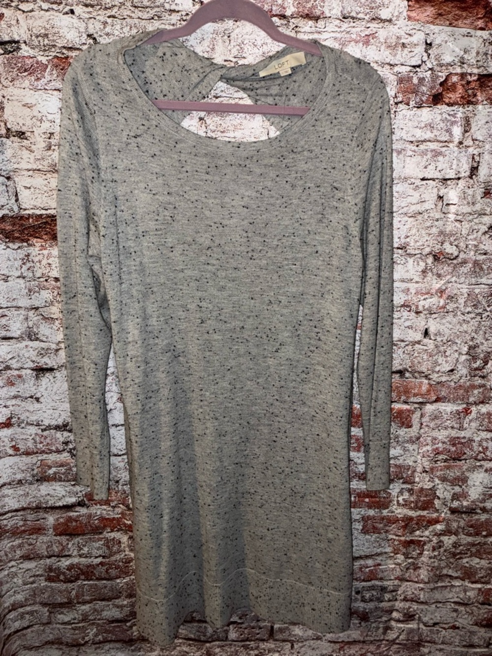 LOFT Light Gray Speckled Long Sleeve Knit Dress